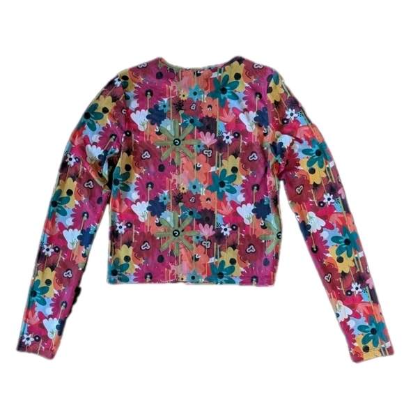 Forever 21 Womens Floral Mesh Top Festival M Rave Dopamine Long Sleeve Retro - Picture 3 of 11